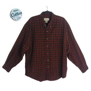 Eddie Bauer Mens XL Plaid Flannel Shirt Long Sleeve Red Black Checkered 90s Y2K